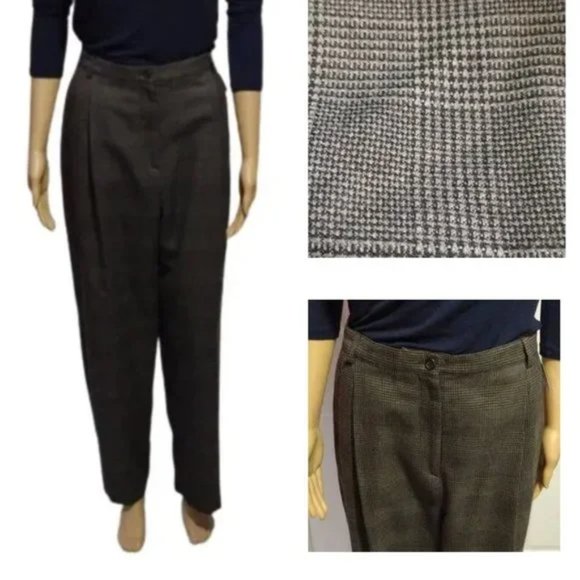 Vintage High Waist Dress Pants 90s Amanda Smith Brown Houndstooth Trousers NWT - Picture 1 of 11